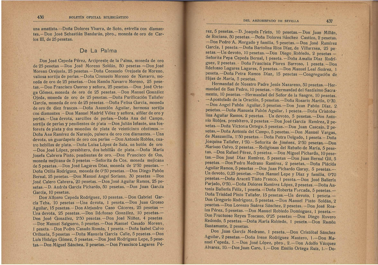 listas de donativos para corona de la Virgen del Rocío de 1919