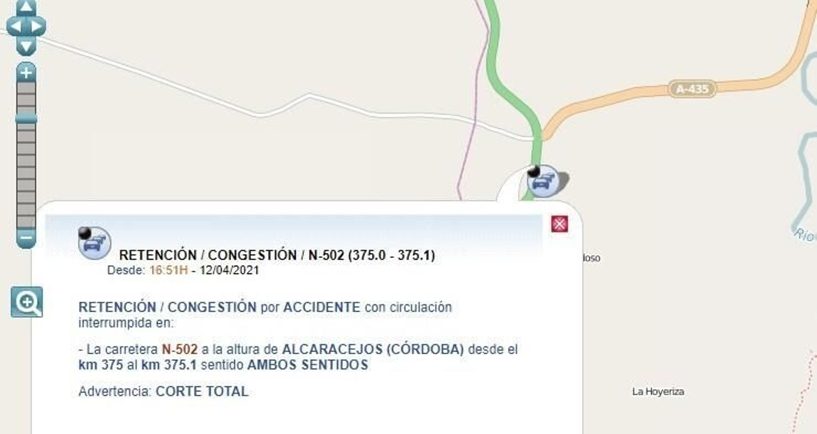 Un accidente entre dos vehículos provoca importantes retenciones en la N-502 en Alcaracejos.