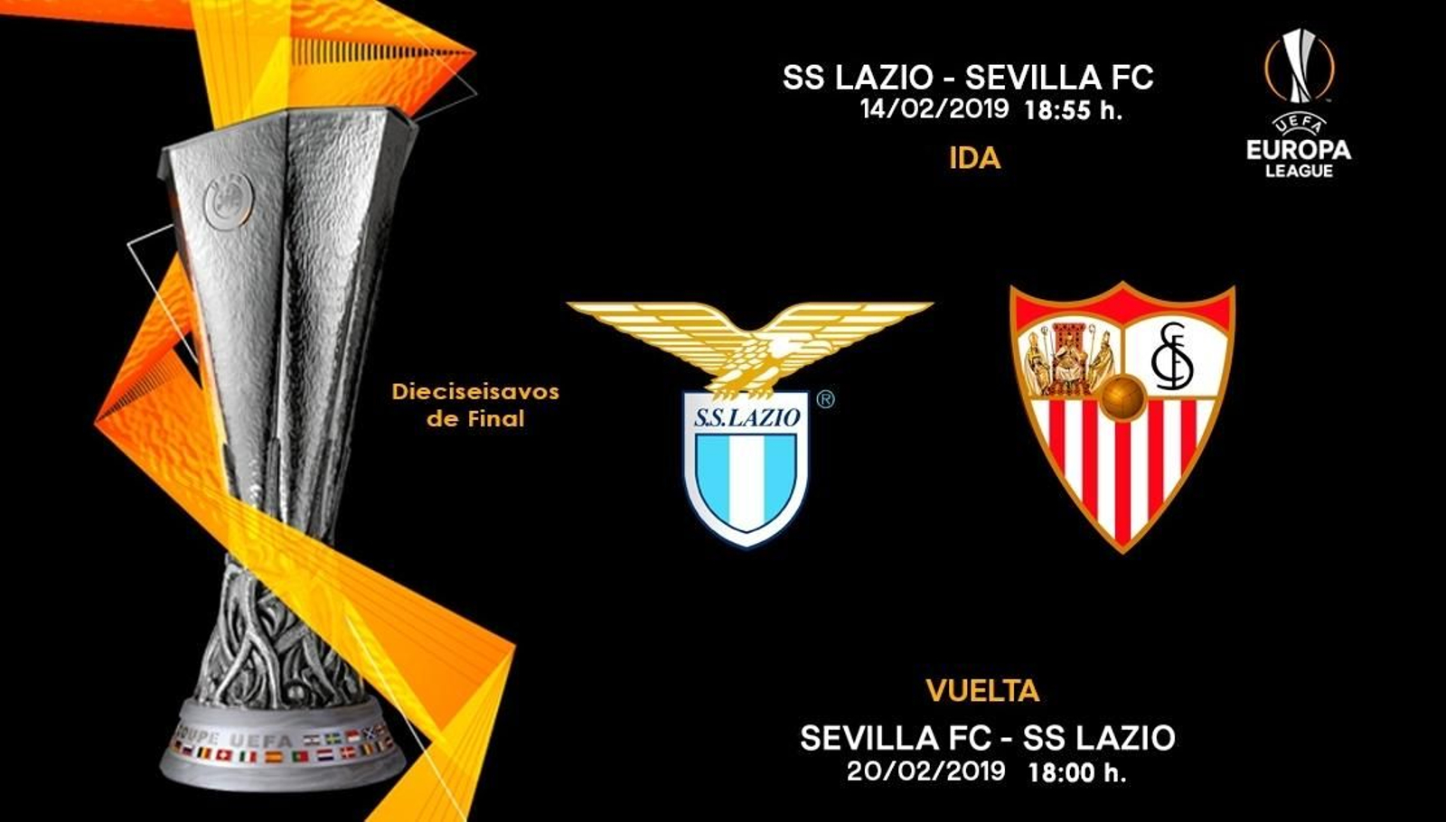 Carátula de la eliminatoria Lazio-Sevilla, con los horarios.
