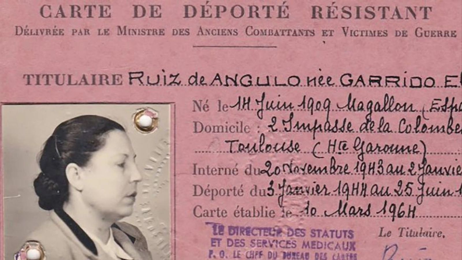 Carnet de deportada de Elisa Garrido.