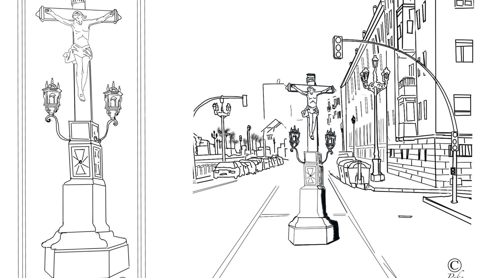 Reconstrucción realizada por Mariano Cascón según el dibujo de Cecilia Markham para una ubicación aproximada en la zona del Campo del Sur actual.