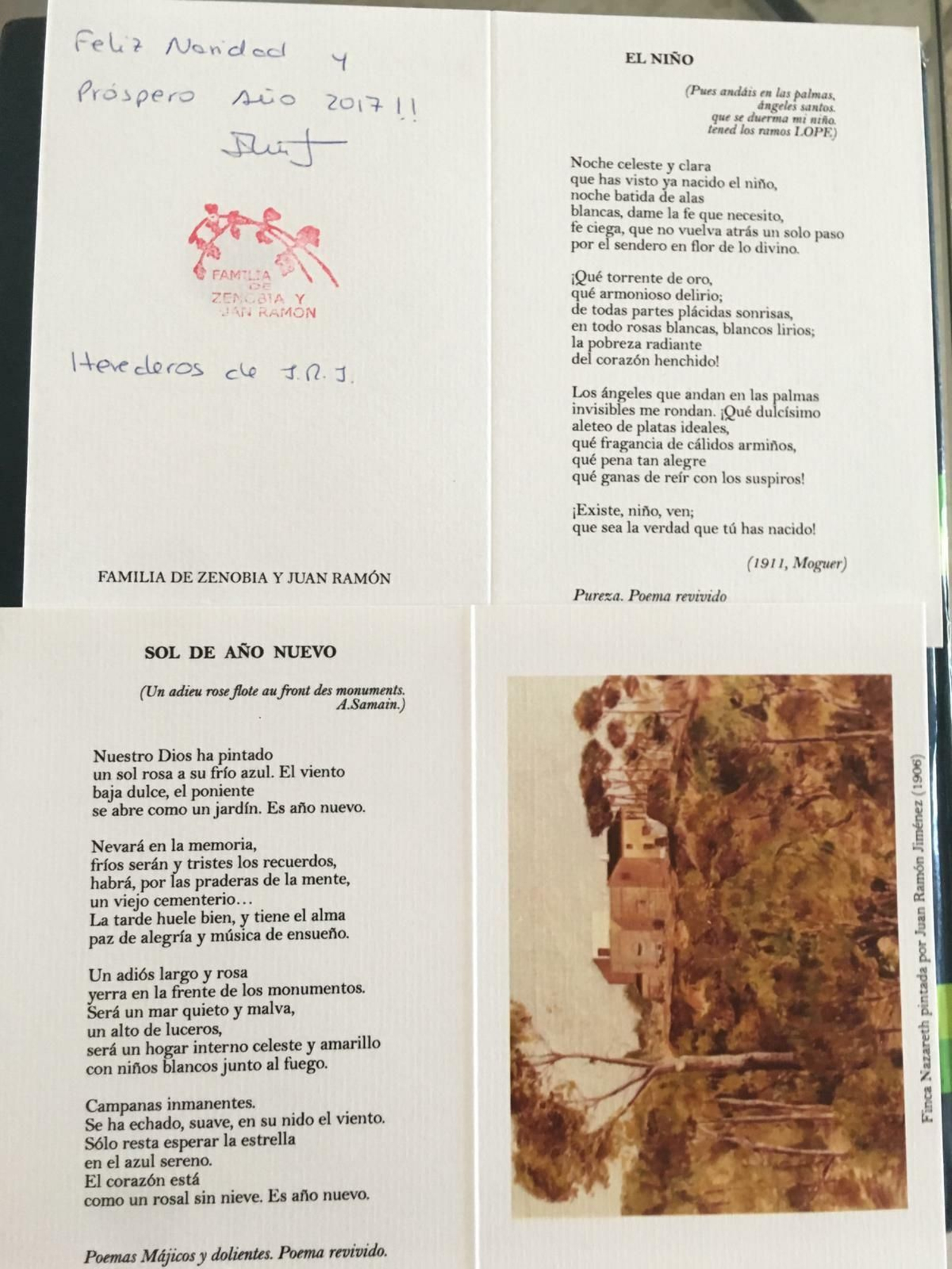 Postales de Navidad firmadas por su madre y con el sello de la familia.