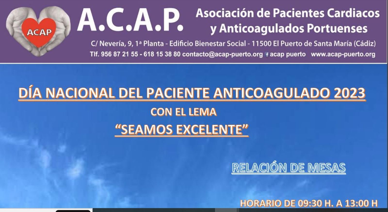 ACAP organiza diversos actos en El Puerto por el Día Nacional del Paciente Anticoagulado.
