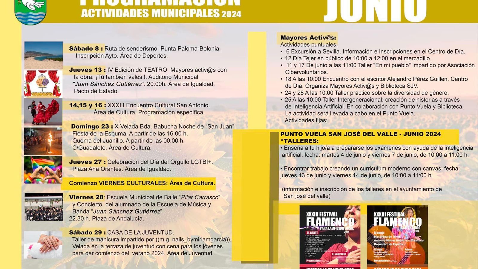 Porgramación de las Actividades de junio 2024 en san José del Valle.