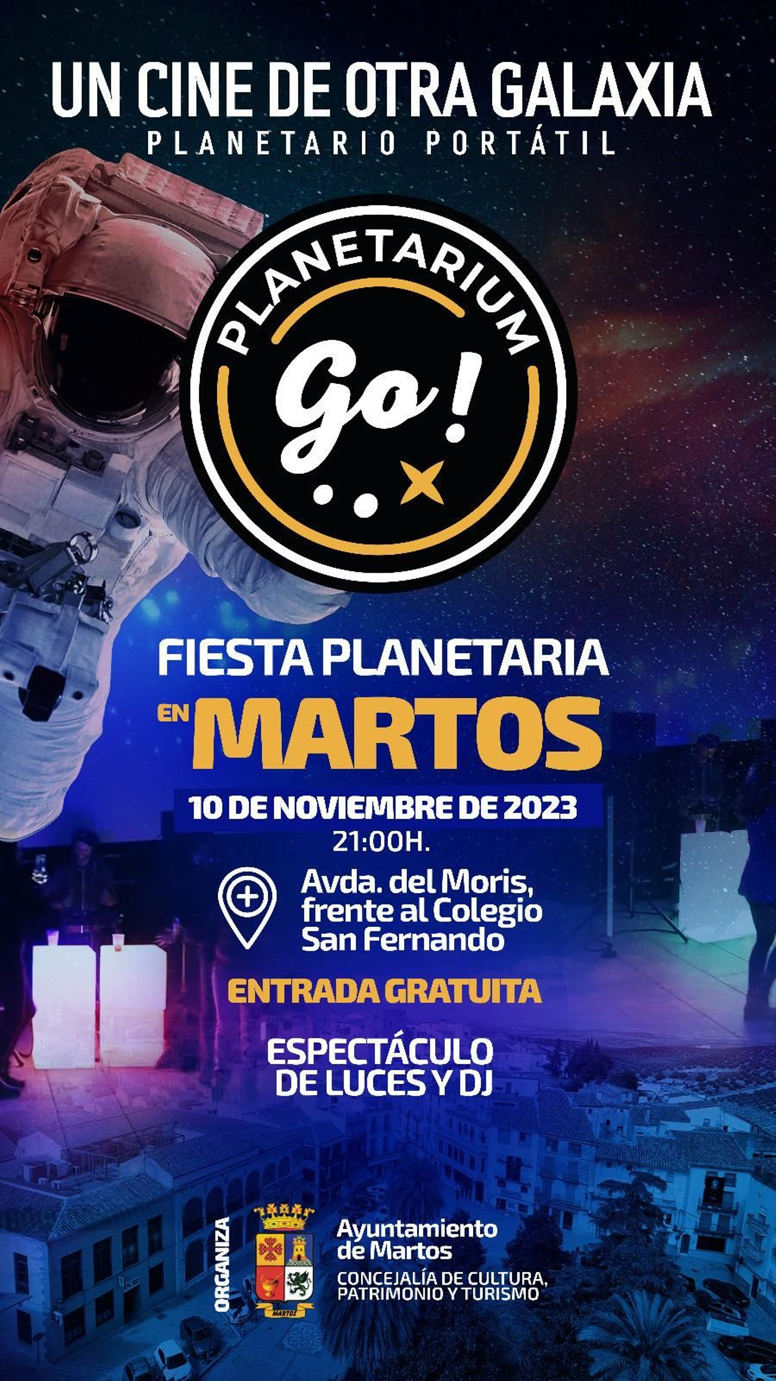 Cartel de la fiesta planetaria de este vienes en Martos.
