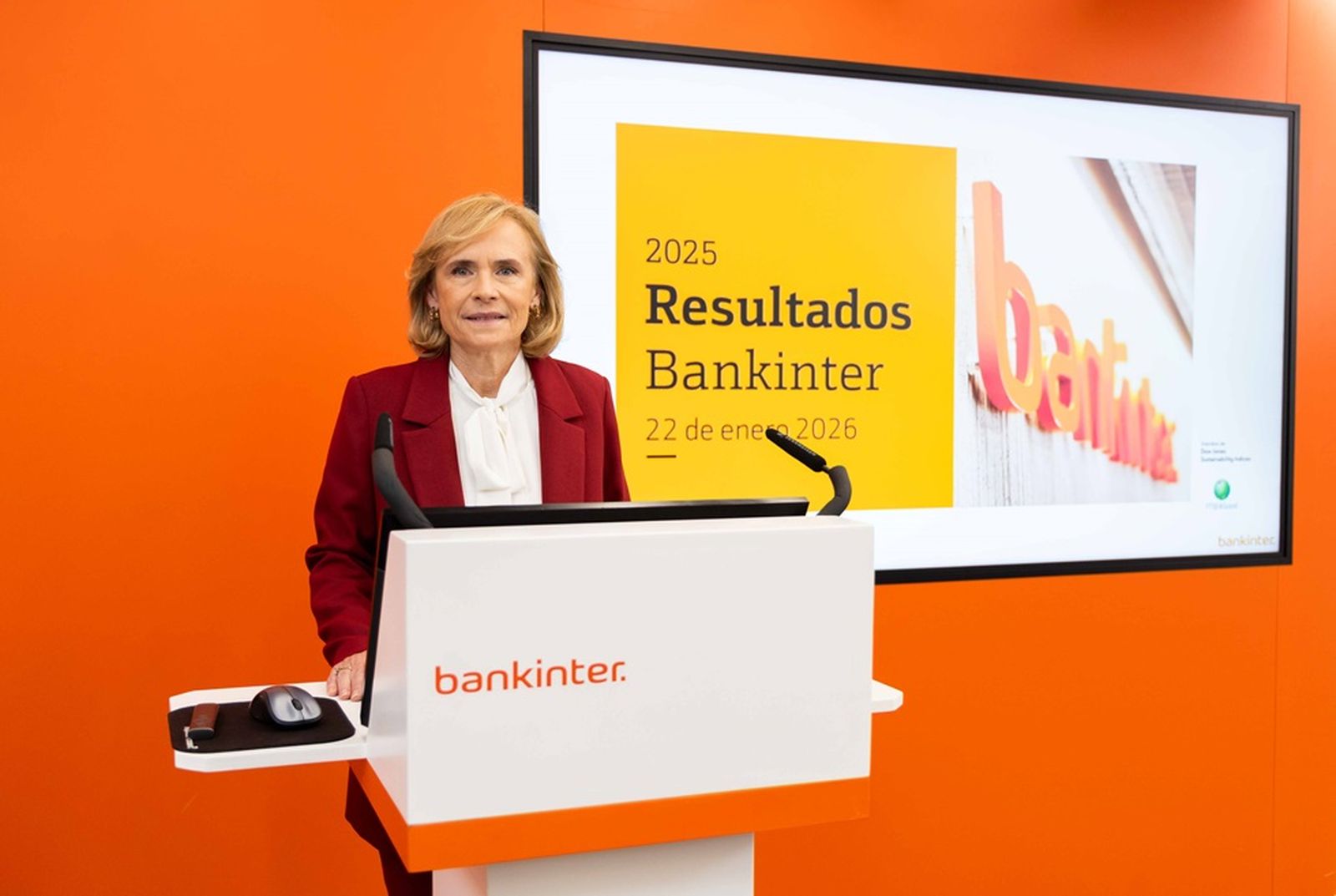 Gloria Ortiz, CEO de Bankinter, durante la presentación de los resultados de 2025 de la entidad.
