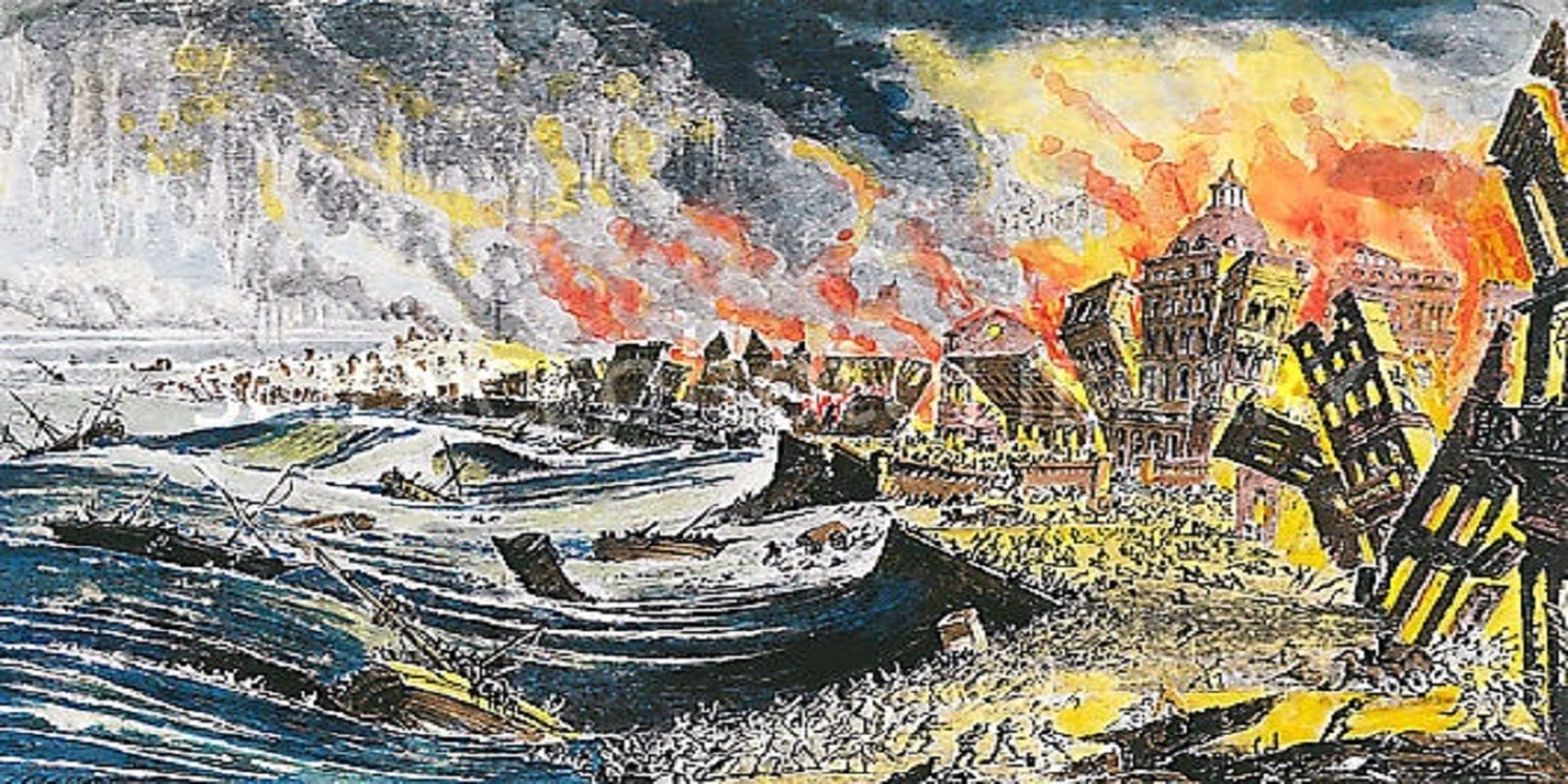 Grabado iluminado del Terremoto de Lisboa.