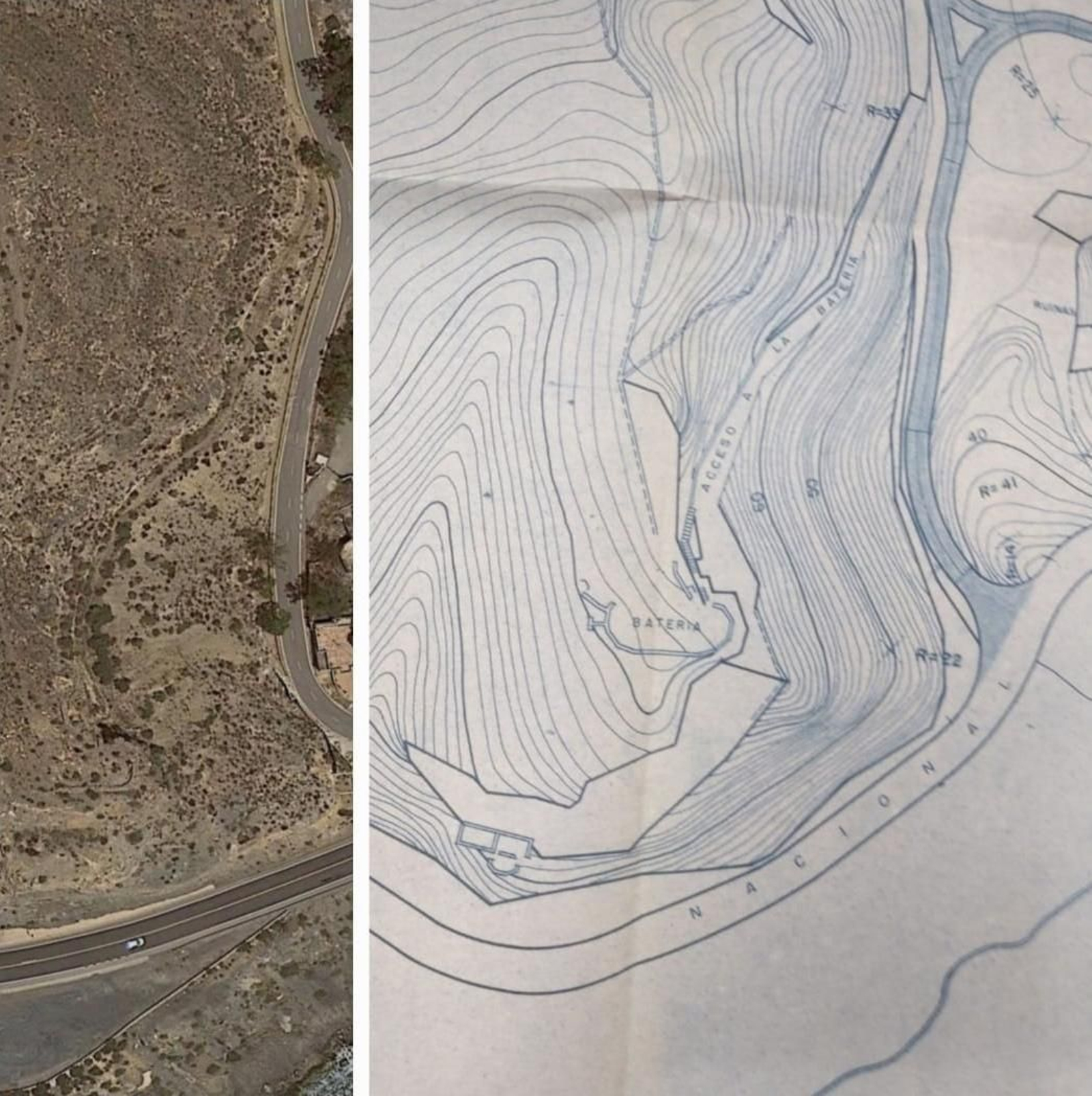 Plano Batería de Costa Punta de la Mona, por Fernando Cassinello, 1965