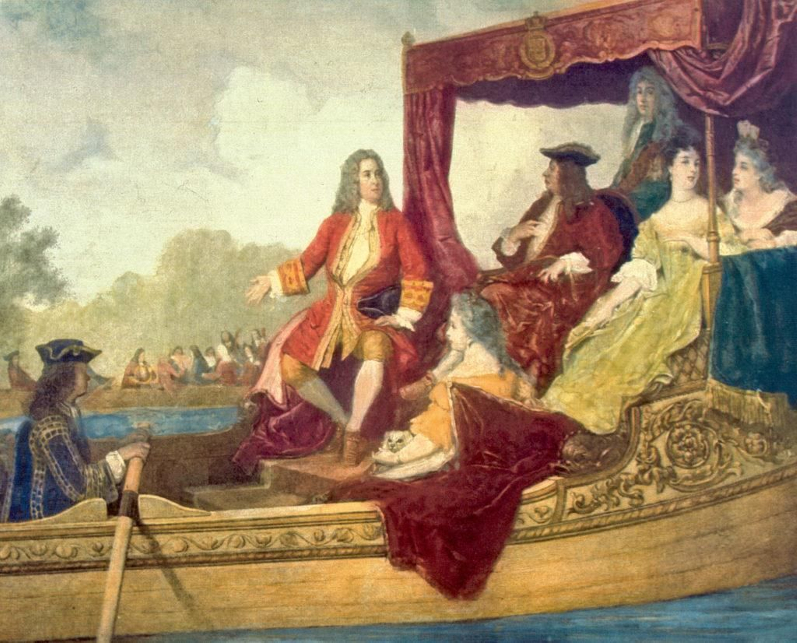 Haendel con el rey Jorge I sobre el Támesis en 1717 (óleo de Édouard Hamman).