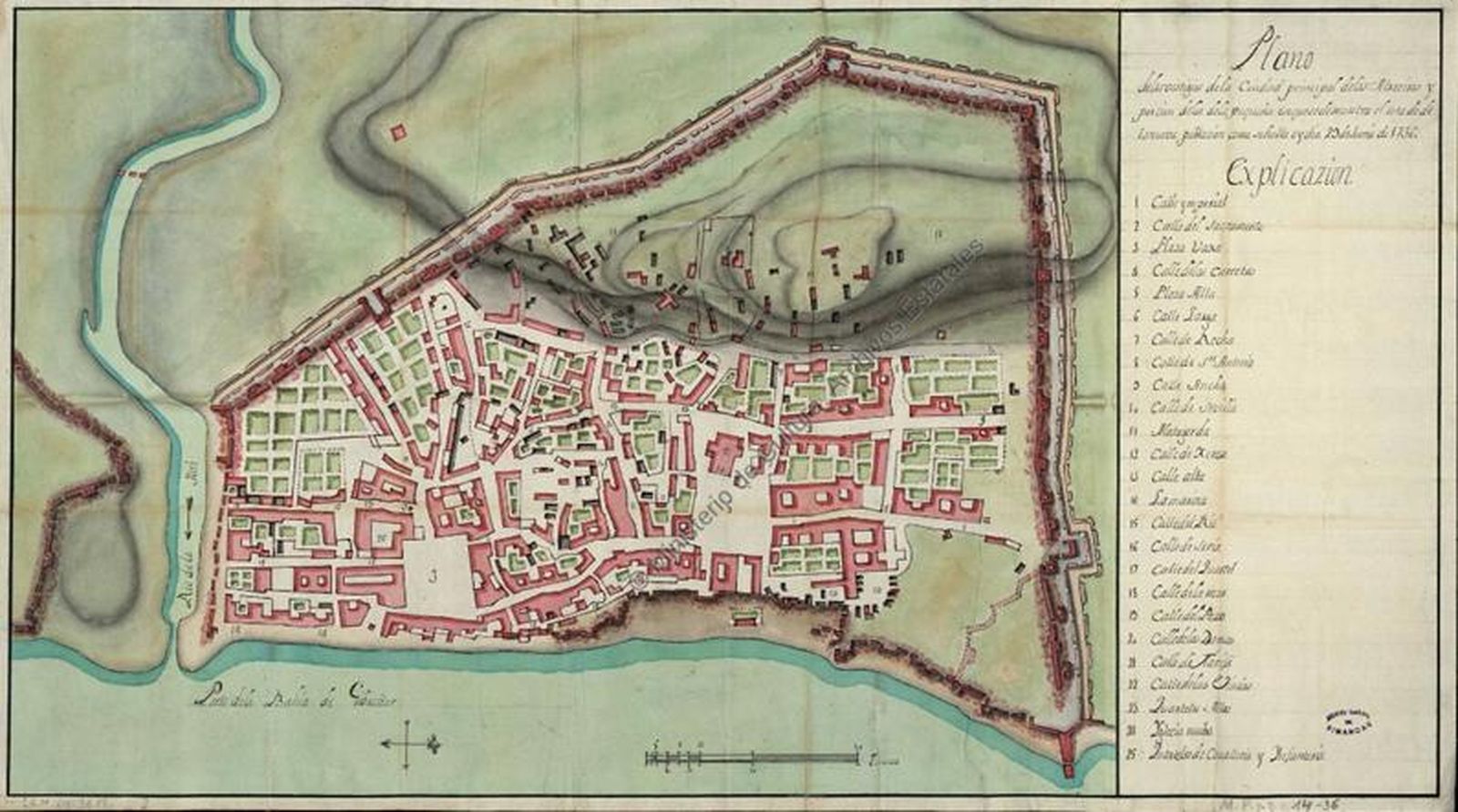 Uno de los mas antiguos planos de Algeciras, del siglo XVIII, con indicación de las calles.