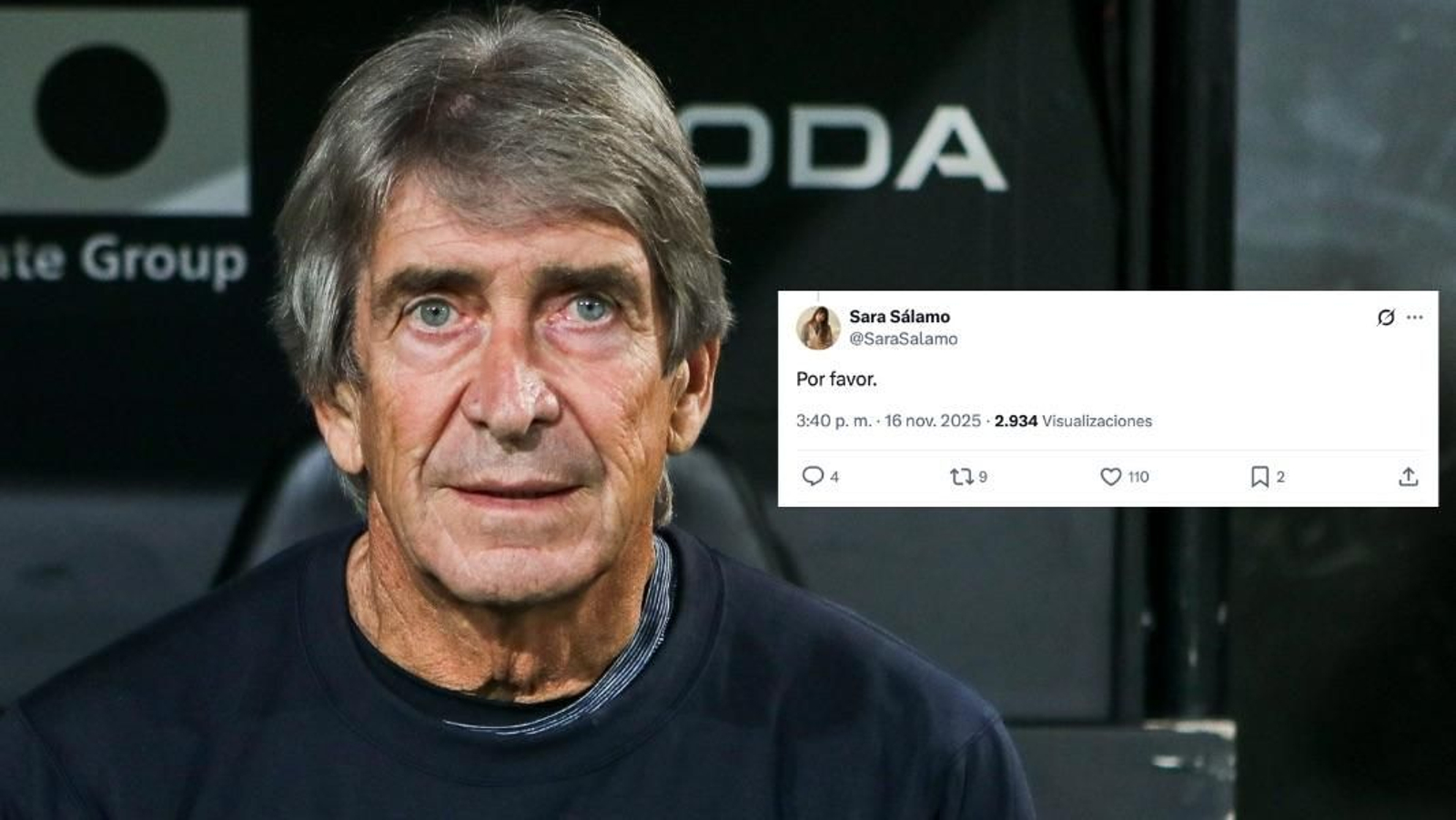 Manuel Pellegrini en el banquillo de Mestalla con el Betis