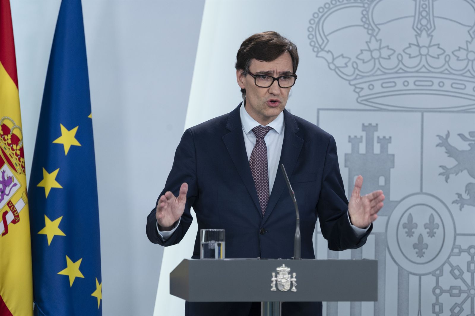 El ministro de Sanidad, Salvador Illa, en rueda de prensa en La Moncloa, este miércoles