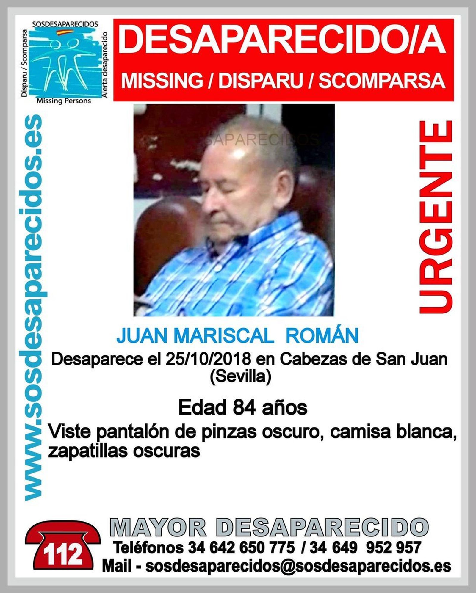 Juan Mariscal Román, en el cartel de SOS Desaparecidos.