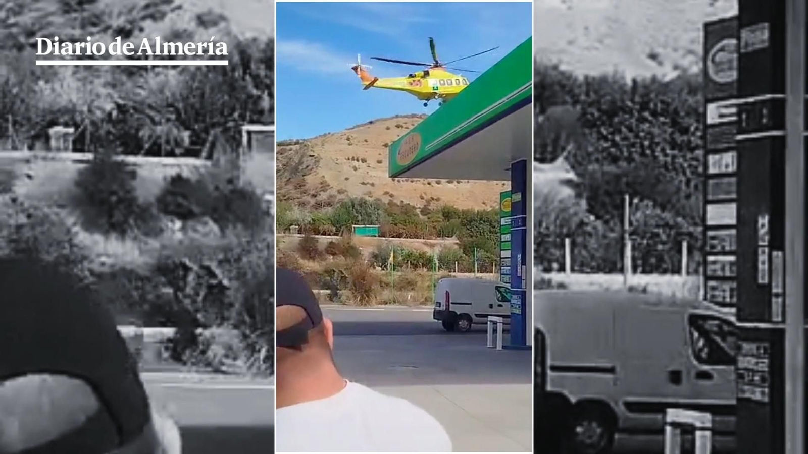 El helicóptero de 061 evacúa a una mujer tras un accidente en Canjáyar.