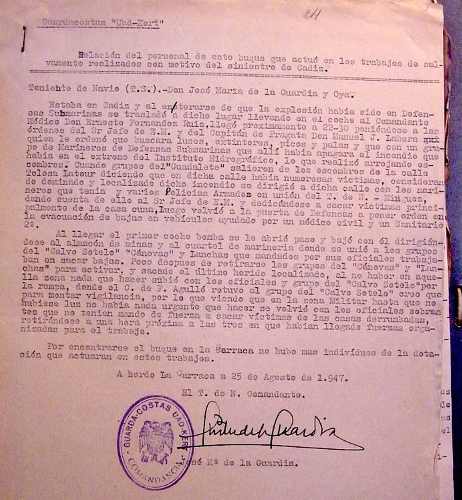Informe del Comandante de la Uad-Kert.