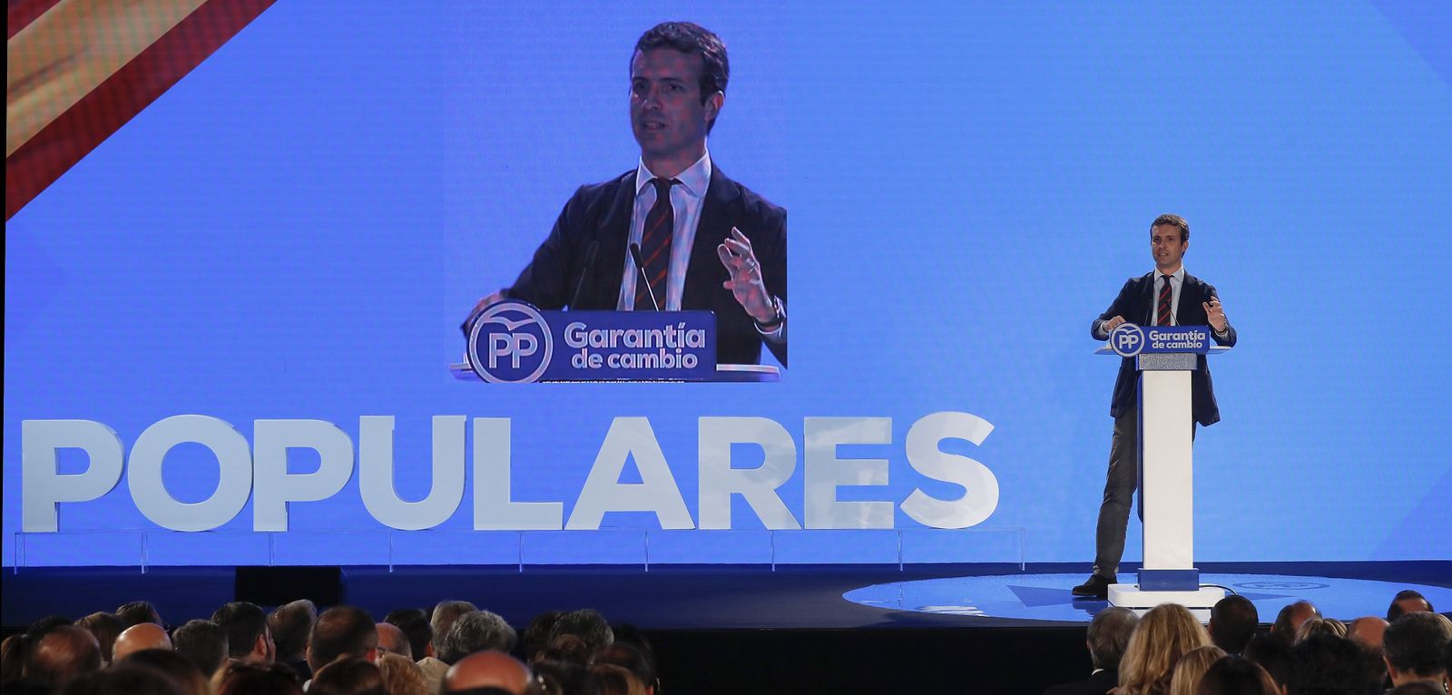 Pablo Casado, durante su intervención en Sevilla en la Interparlamentaria del PP