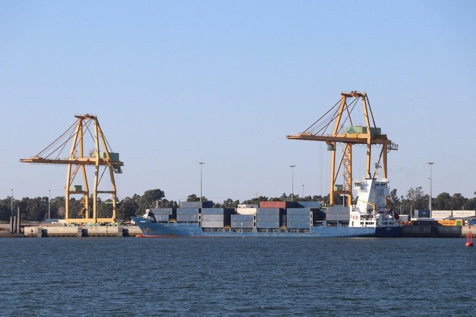 Un portacontenedores en el Muelle Sur del Puerto de Huelva.