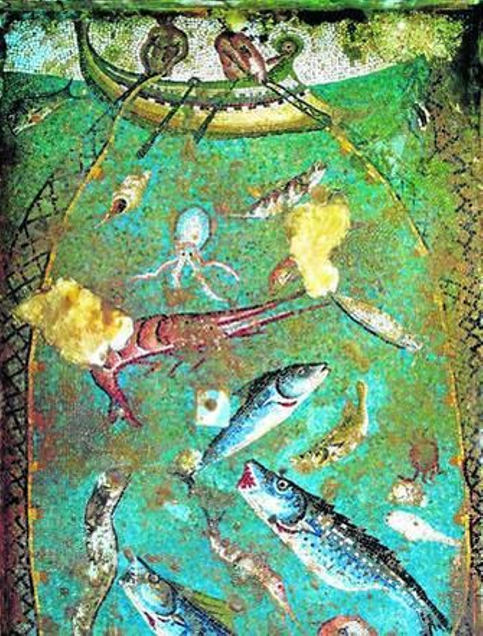 Mosaico tunecino de Útica en el que se observa una escena de pesca.