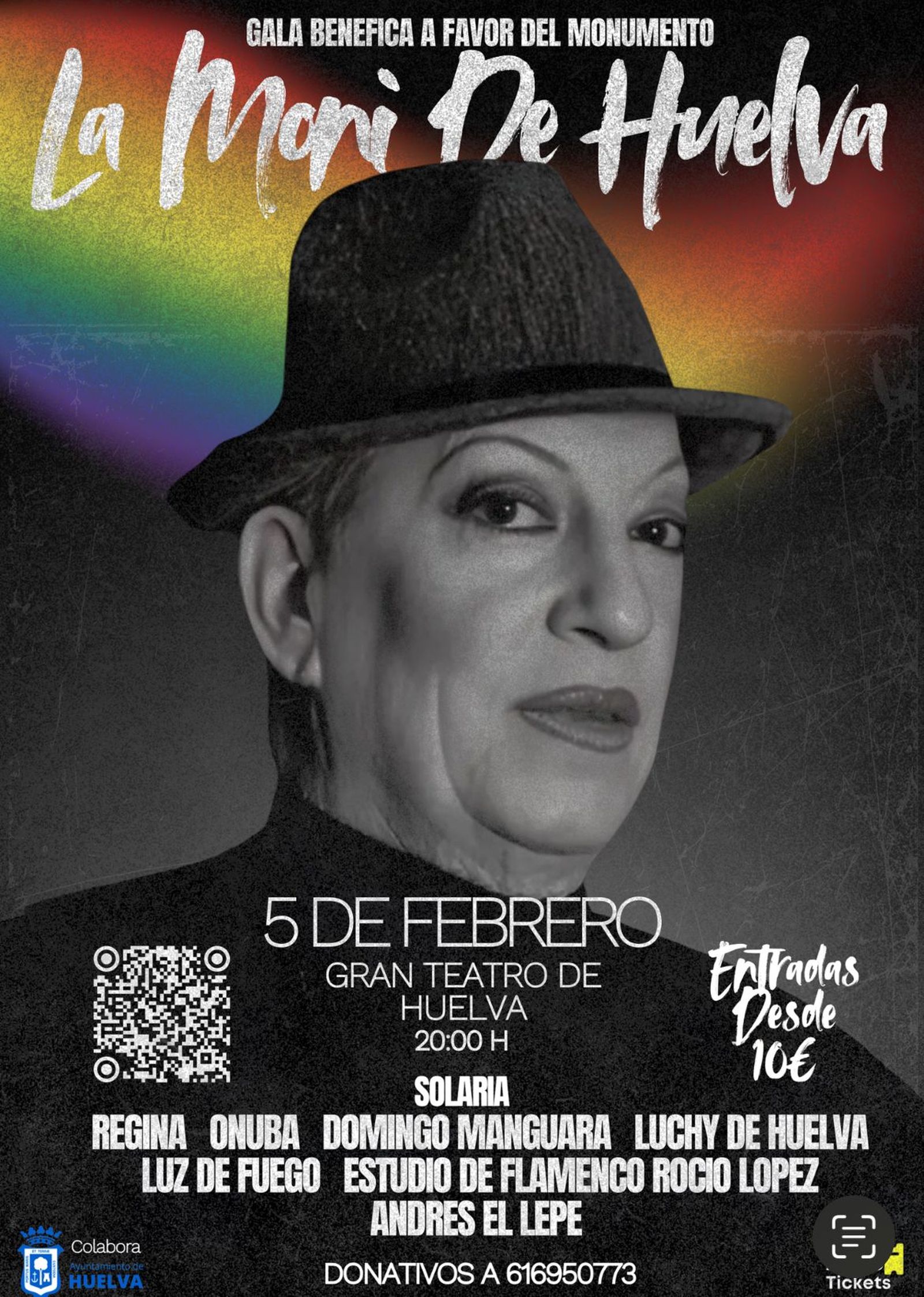 Cartel de gala benéfica para el homenaje a La Moni de Huelva.