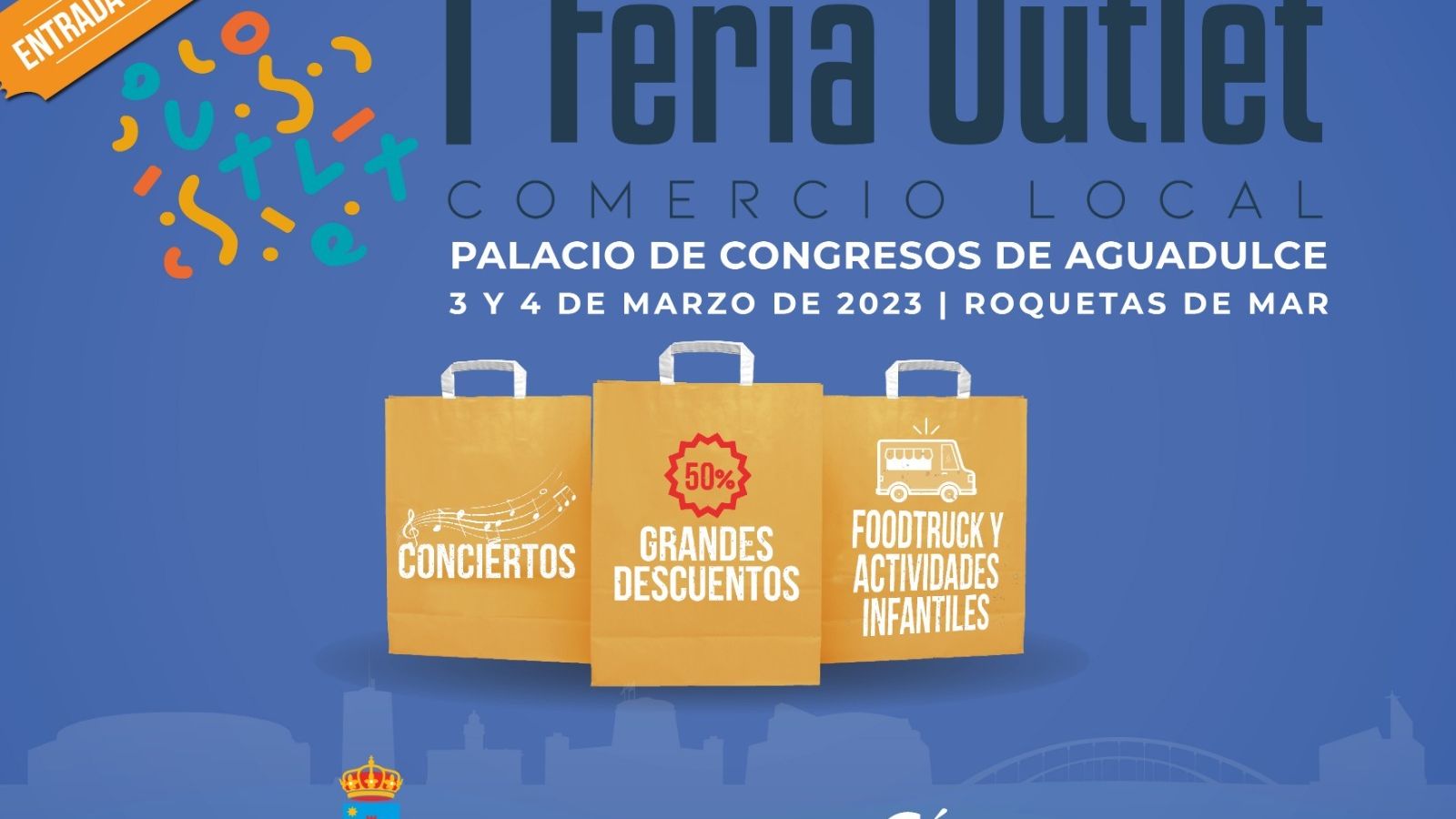 Cartel promocional de la I Feria Outlet de Roquetas de Mar.