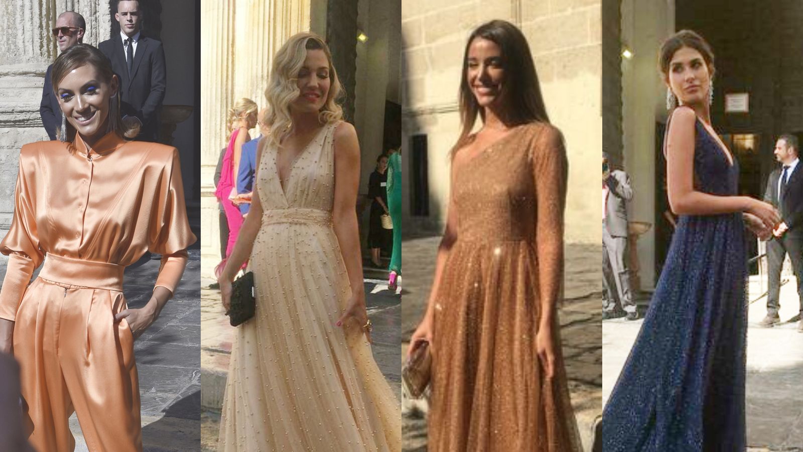 Bridalada, Helena Cueva, Teresa Bass y María Turial posando en la entrada de la catedral