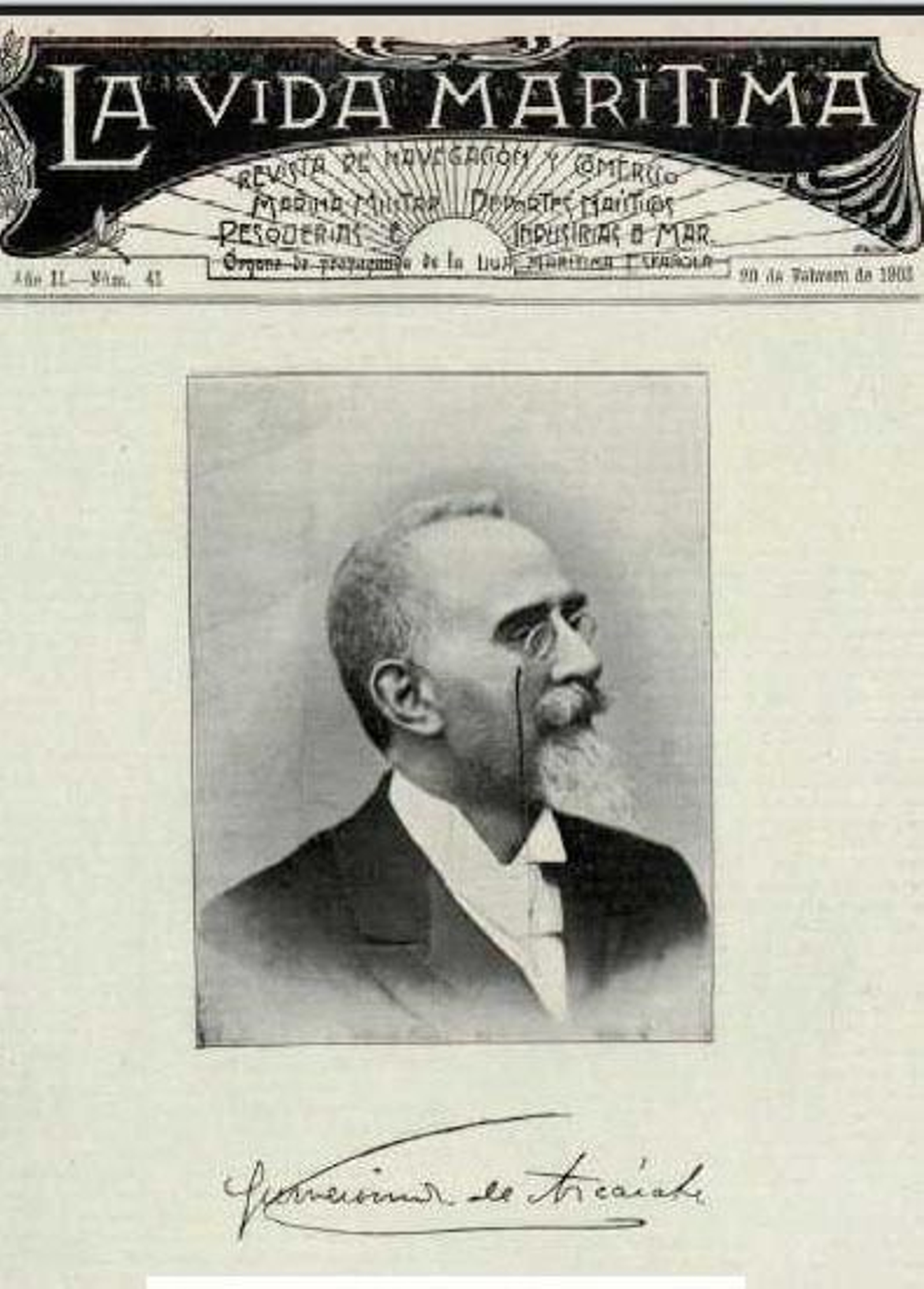 Gumersindo de Azcárate, primer presidente del Instituto de Reformas Sociales que permitió la creación de las Juntas Locales de Reformas Sociales (Portada de la revista “La vida marítima” en su número de febrero de 1903). Gumersindo de Azcárate, primer presidente del Instituto de Reformas Sociales que permitió la creación de las Juntas Locales de Reformas Sociales (Portada de la revista “La vida marítima” en su número de febrero de 1903).