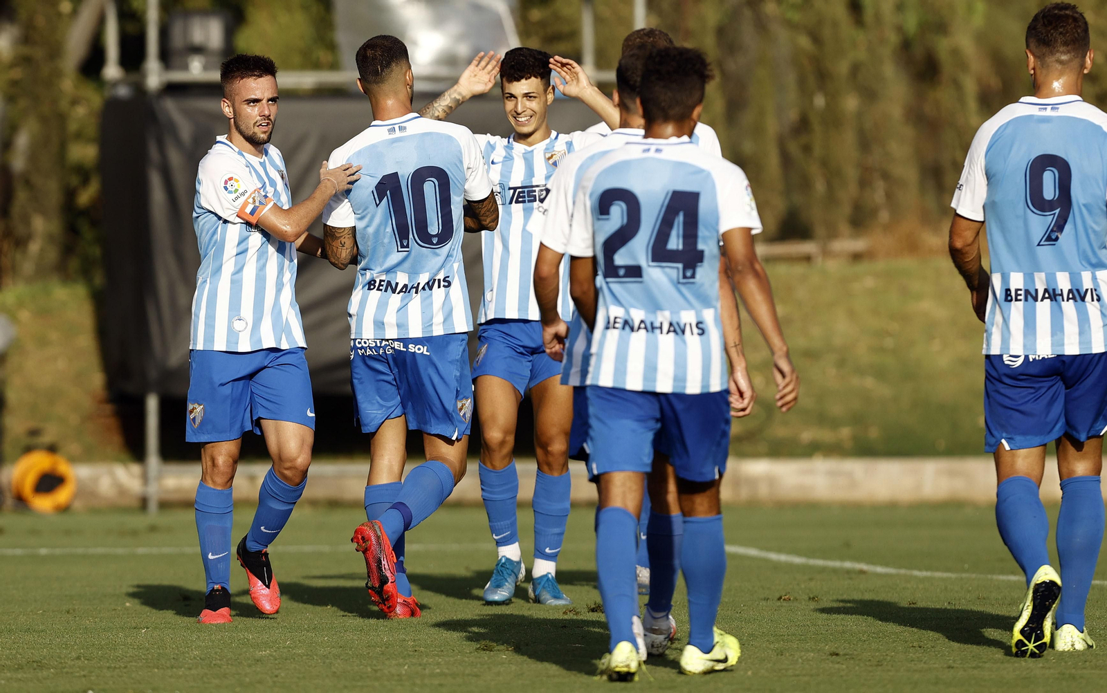 Jesús Hoyos celebra un gol con el Málaga en la pasada pretemporada.