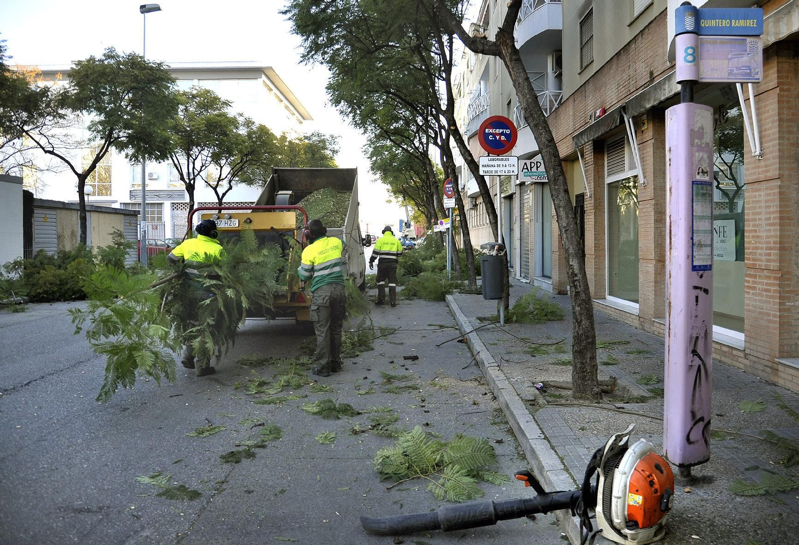 Operarios trabajando esta pasada semana en una calle de la zona Sur.