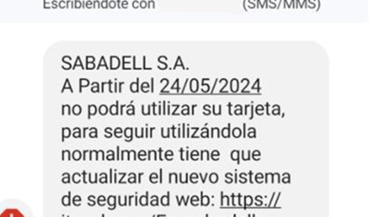 Mensaje fraudulento que se envía a los usuarios suplantando al Sabadell