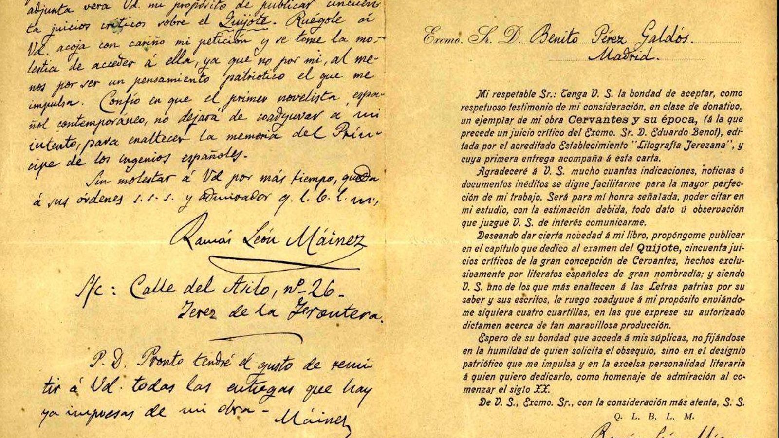 Carta de Mainez dirigida a Pérez Galdós desde Jerez, 1901.