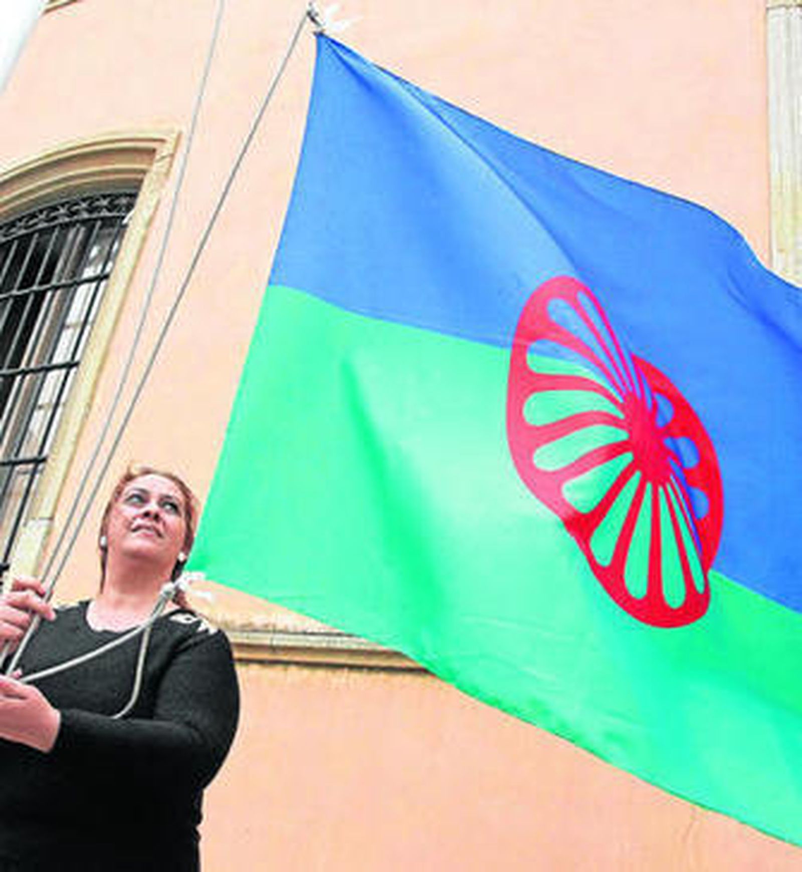Un instante del izado de la bandera gitana.