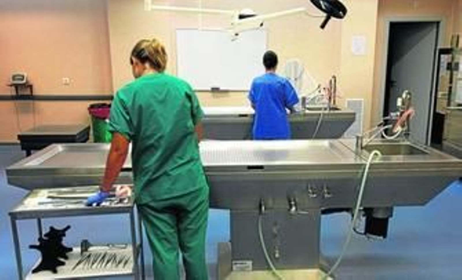 Dos empleadas del Instituto de Medicina Legal (IML), en una de las salas de autopsias.