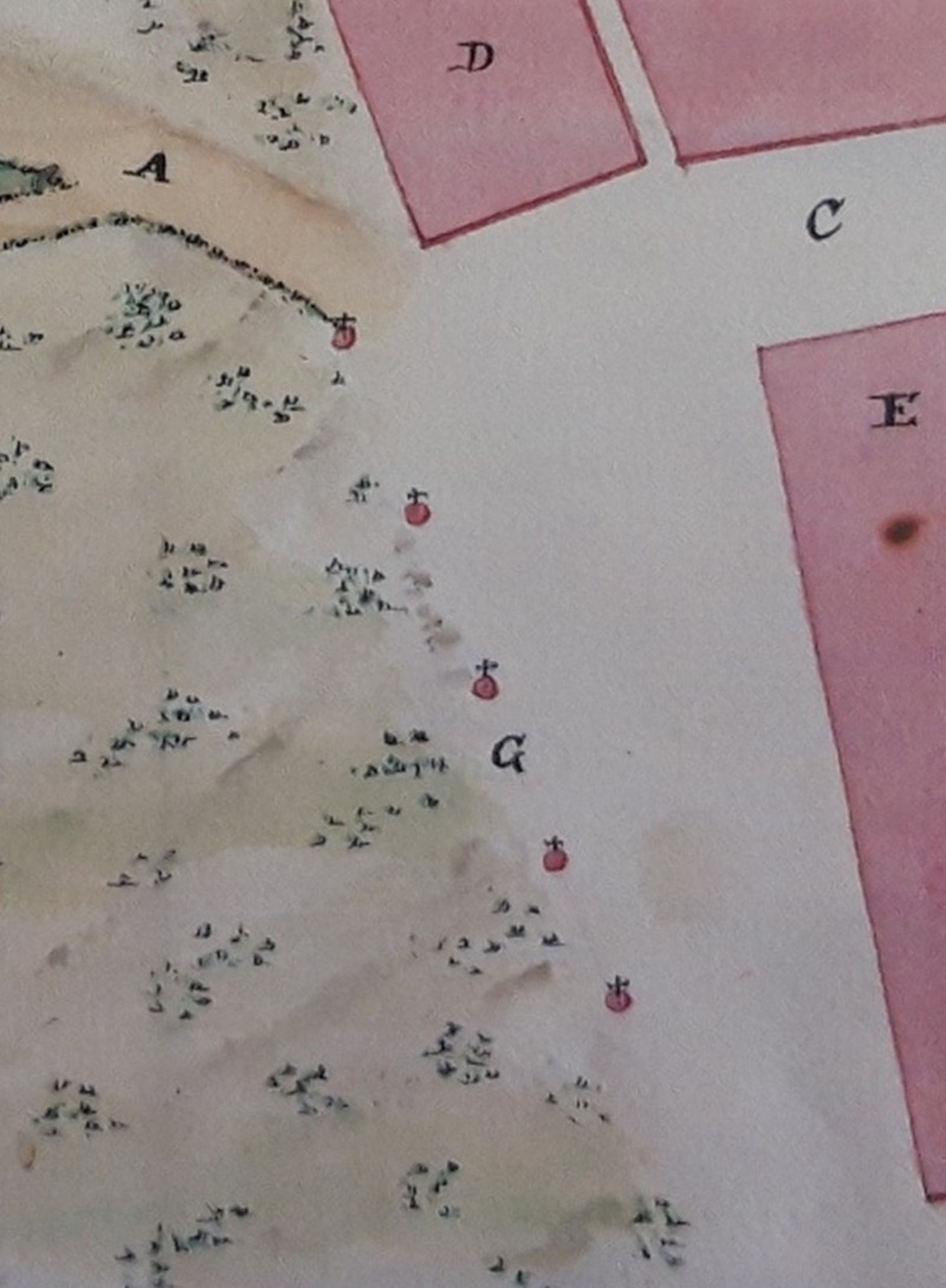 Detalle del plano anterior, con las cinco estaciones representadas.