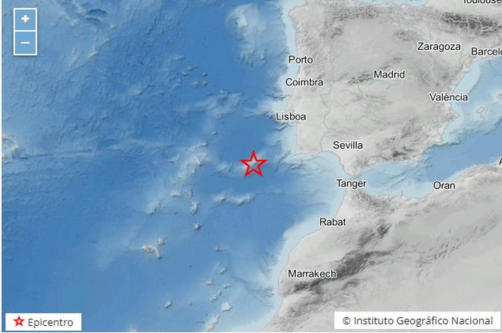 Terremoto registrado este viernes frente a la costa de Huelva.