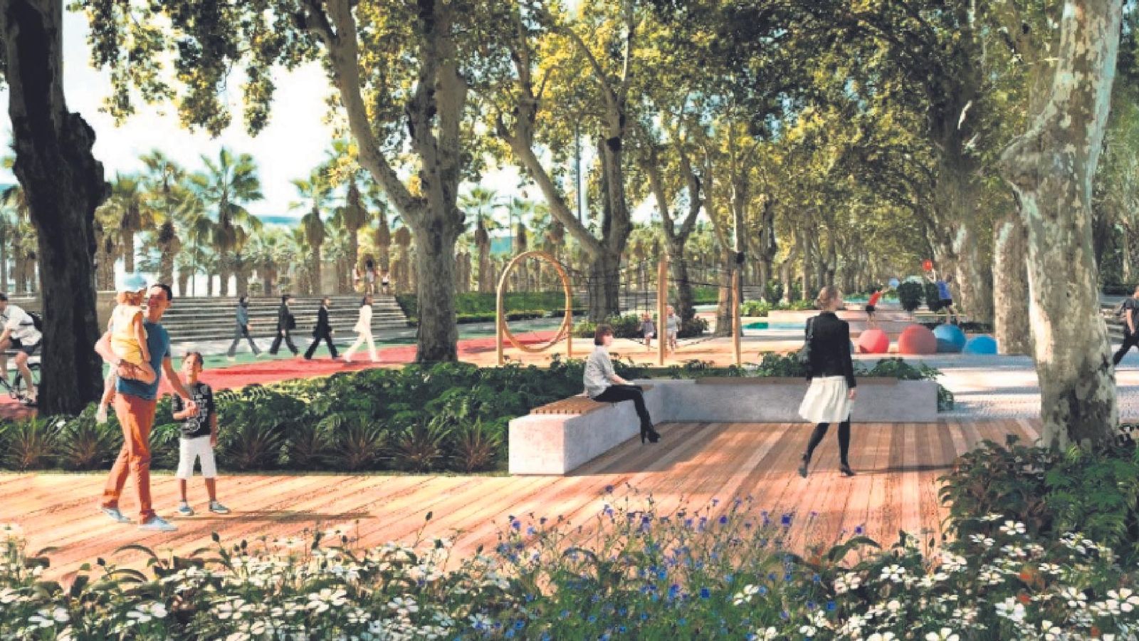 Proyección de la unión entre el paseo del Parque y el Palmeral de las Sorpresas.