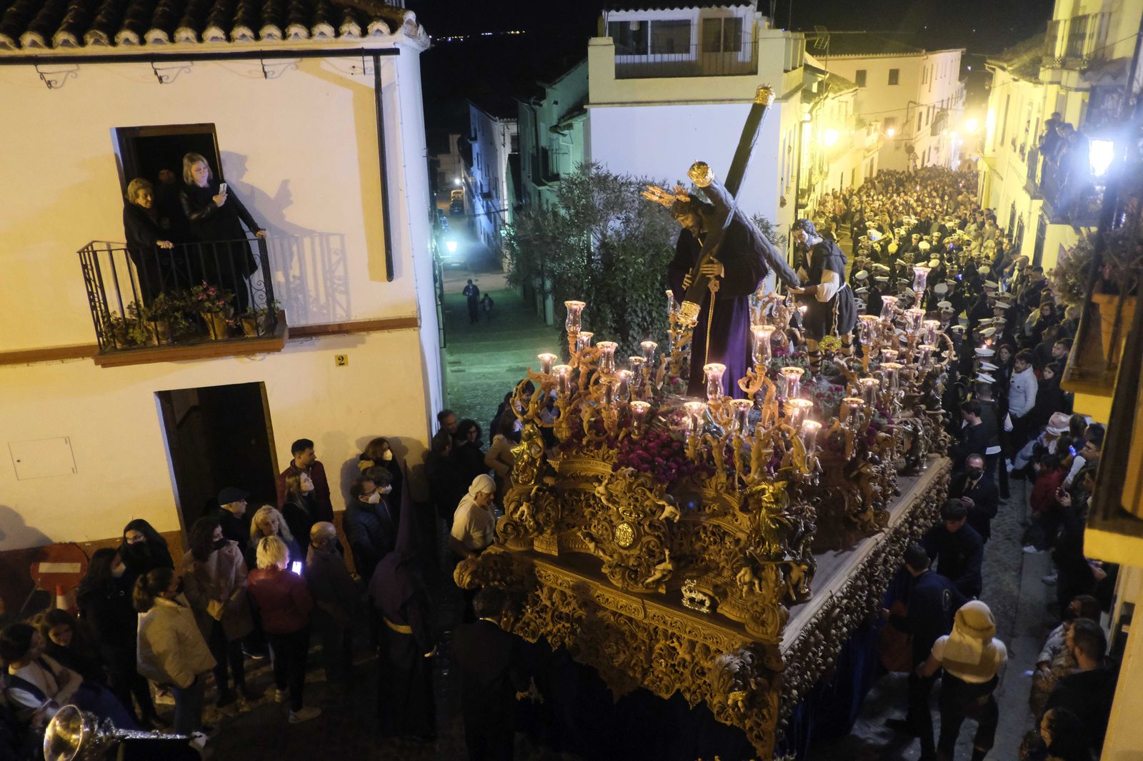 Padre Jesús tras realizar la salida en subir por la calle Santa Cecilia