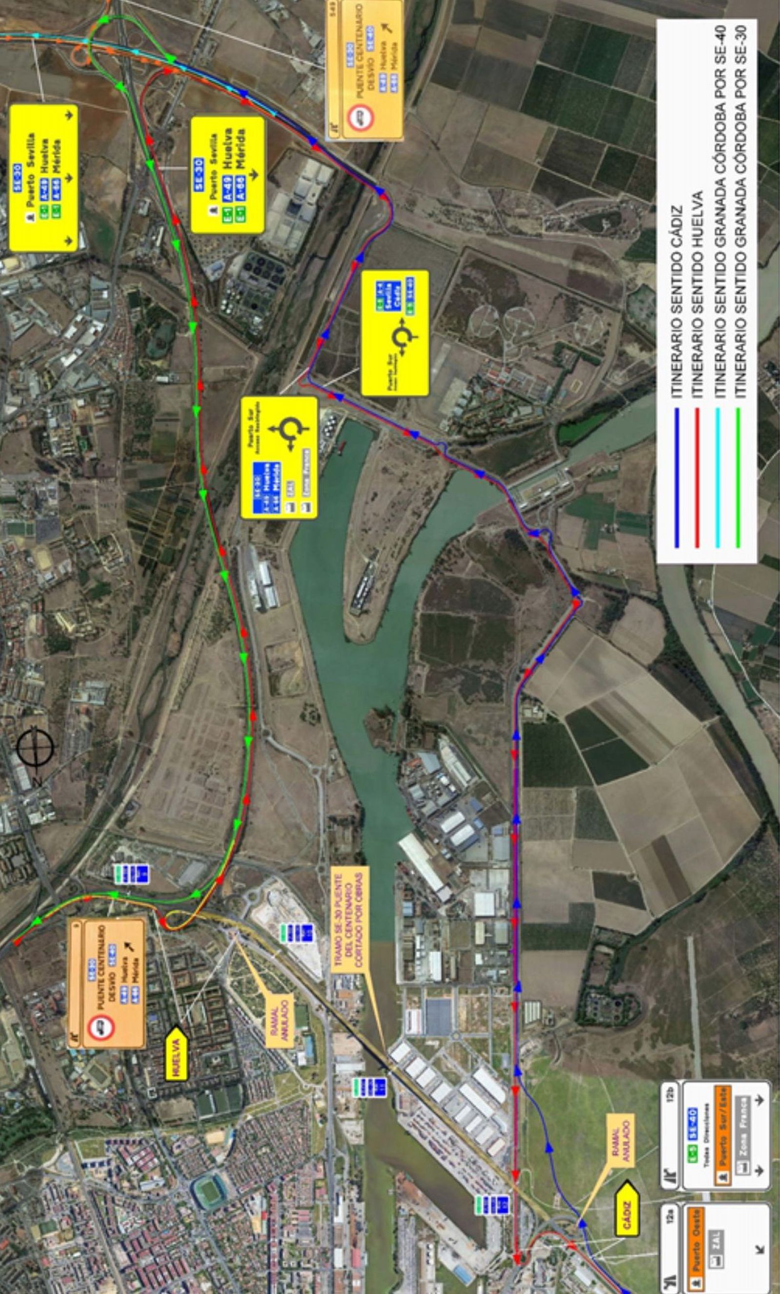 Cortes de tráfico nocturno en el Puente del Centenario de Sevilla