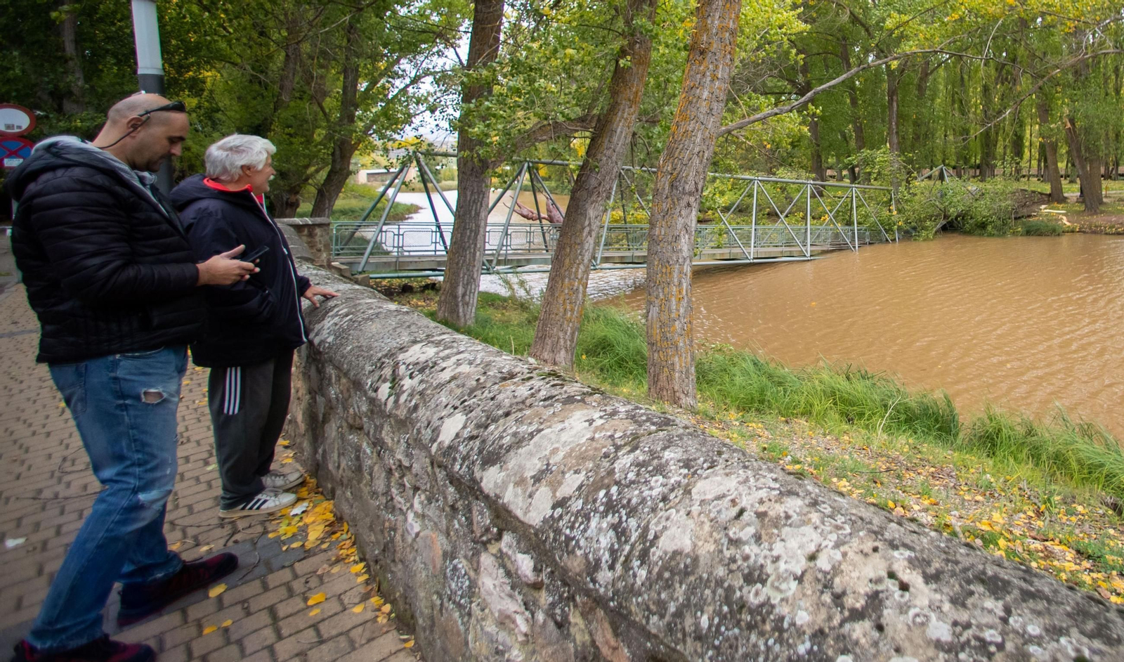 Una pasarela derribada en el río Duero en Soria.