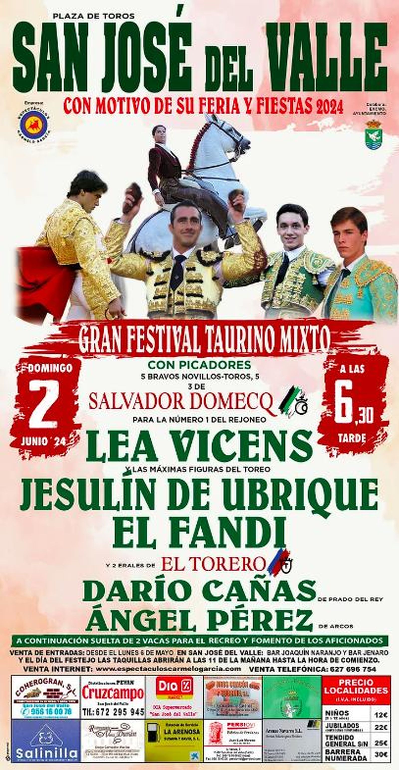 Cartel del Gran Festival Taurino Mixto con motivo de la Feria de San José del Valle 2024.