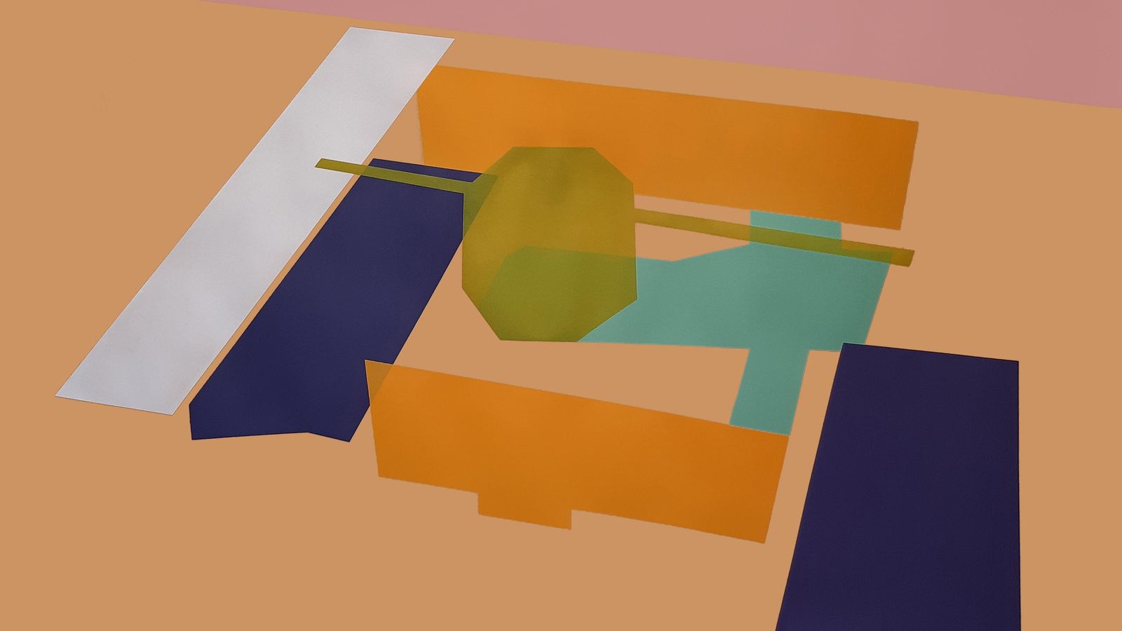 'Maqueta 2' recrea estancias y tabiques en tonos anaranjados y verdes.