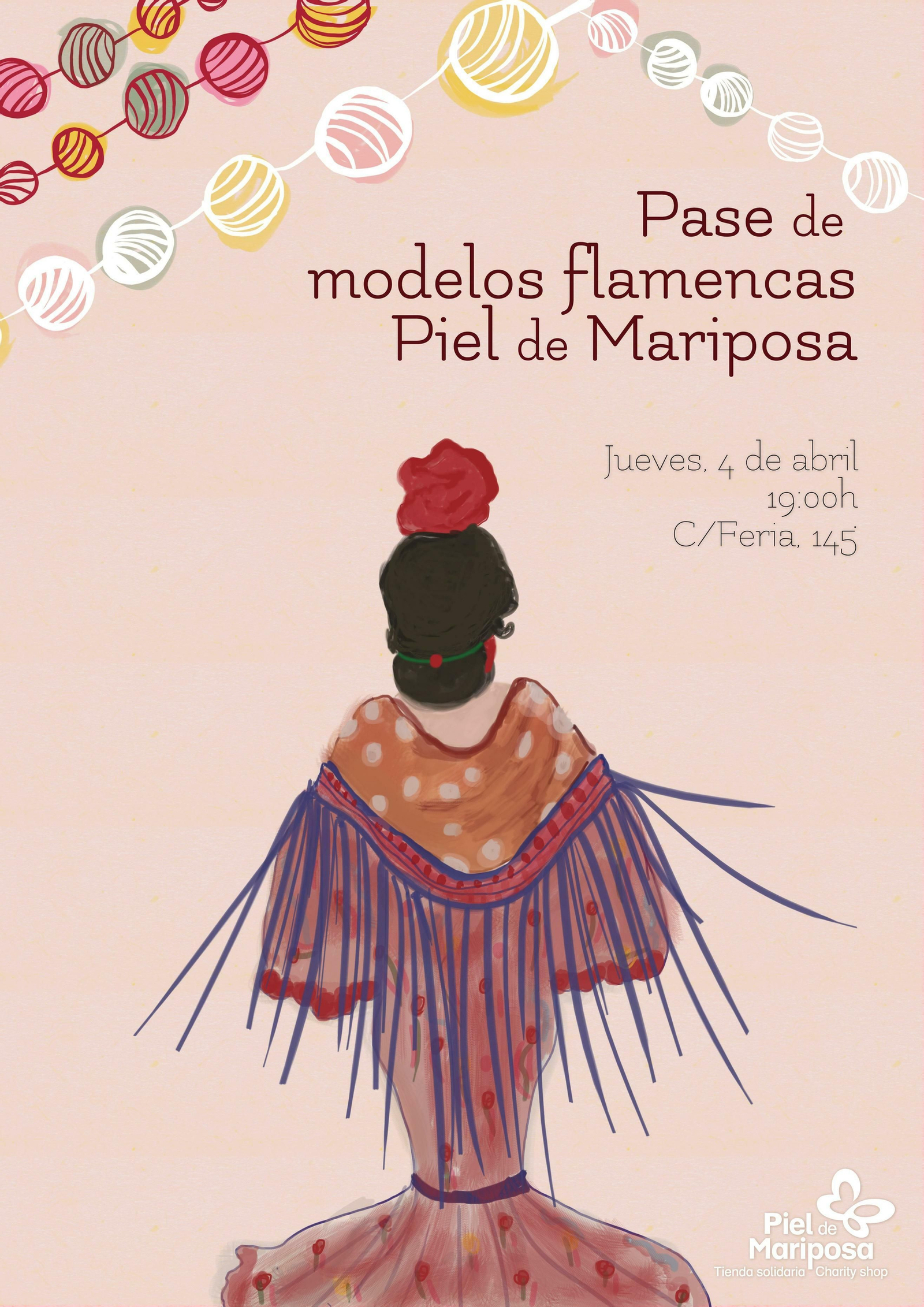 Cartel promocional del desfile solidario de trajes de flamenca.