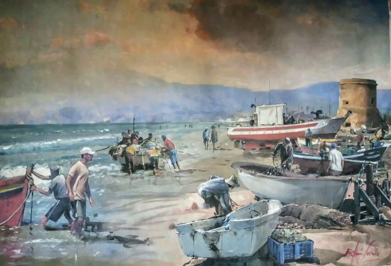 El concejal de Cultura, Ángel Capel con el experto en arte, Trino Tortosa y la alcaldesa de Garrucha, María López.