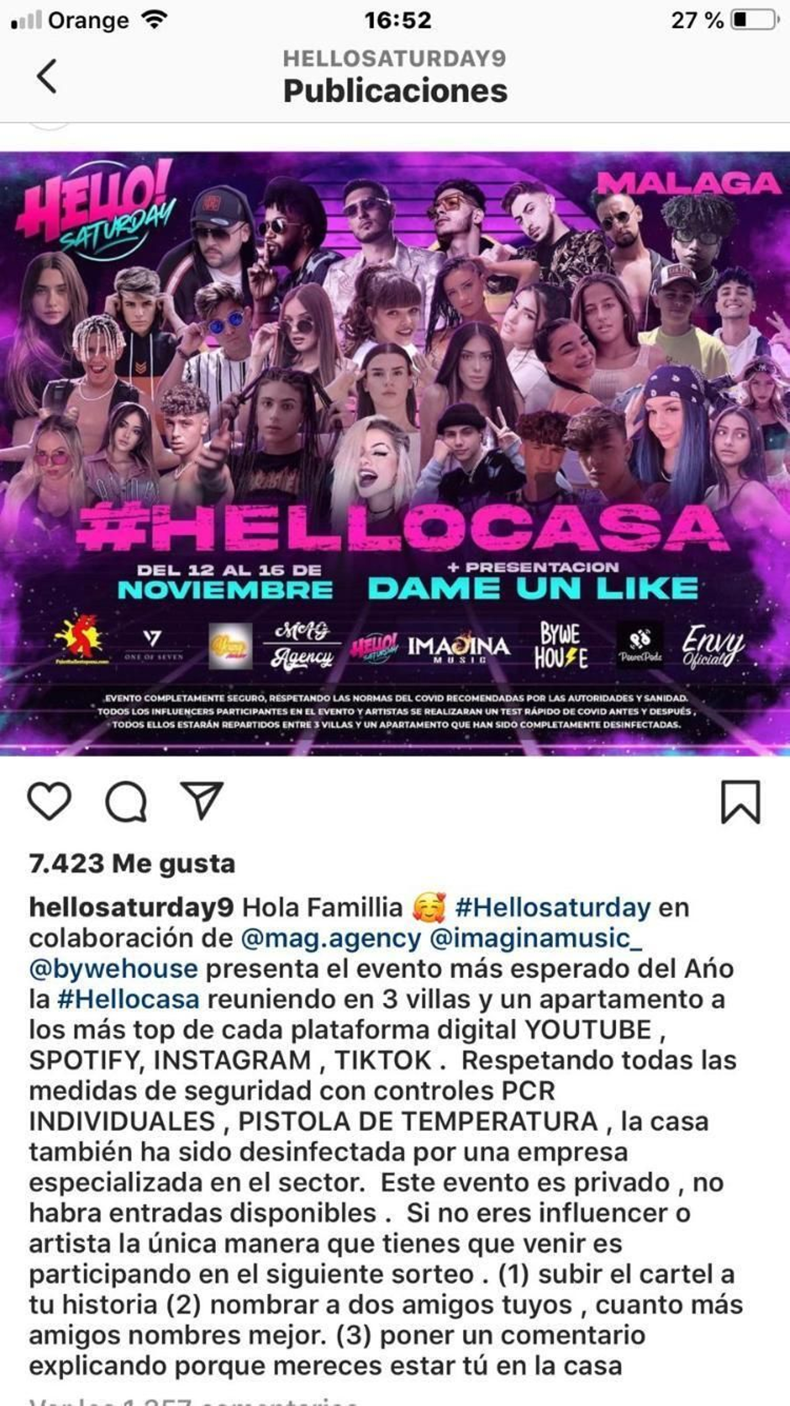 El cartel del evento colgado en Instagram. El cartel del evento colgado en Instagram.
