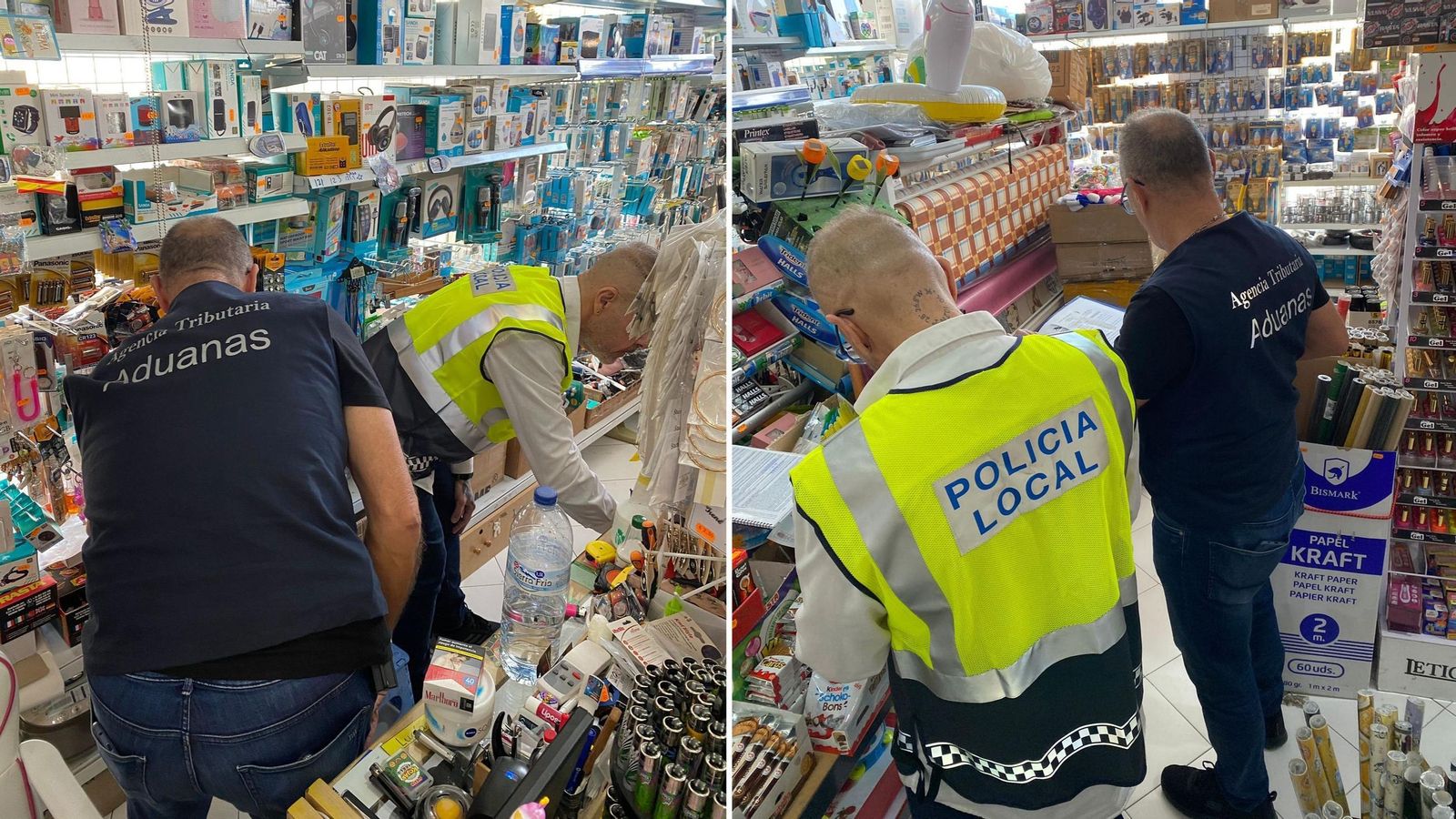Agentes de Policía Local y Vigilancia Aduanera en una inspección de un bazar chino en Almería