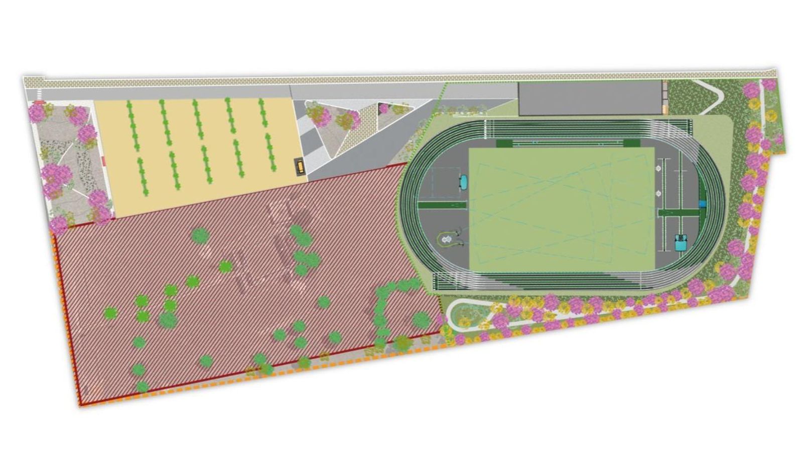 Plano del proyecto que muestra cómo será el nuevo estadio de atletismo de San Fernando