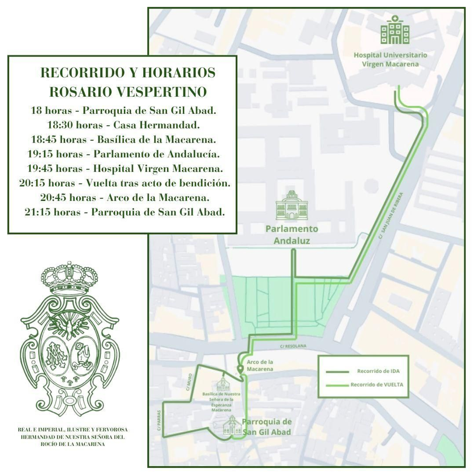 Horario y recorrido del rosario. Horario y recorrido del rosario.
