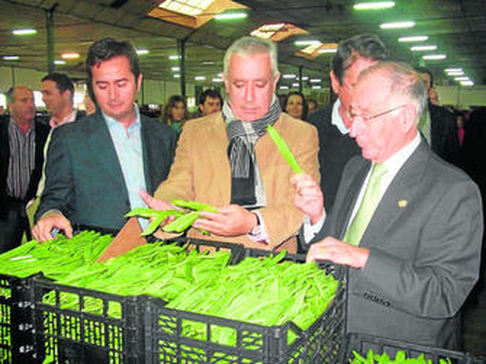 El presidente del PP Andaluz junto a Gabriel Amat y Francisco Góngora durante su visita a las instalaciones de la Alhóndiga La Unión.