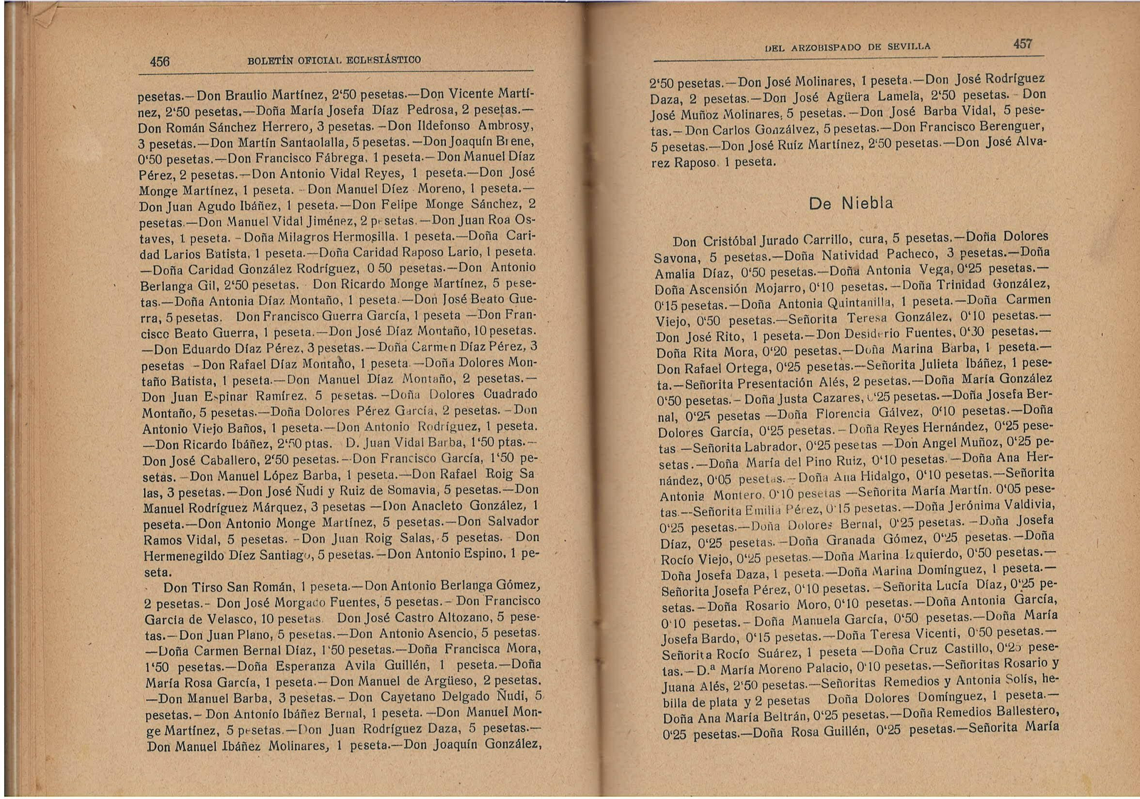 listas de donativos para corona de la Virgen del Rocío de 1919