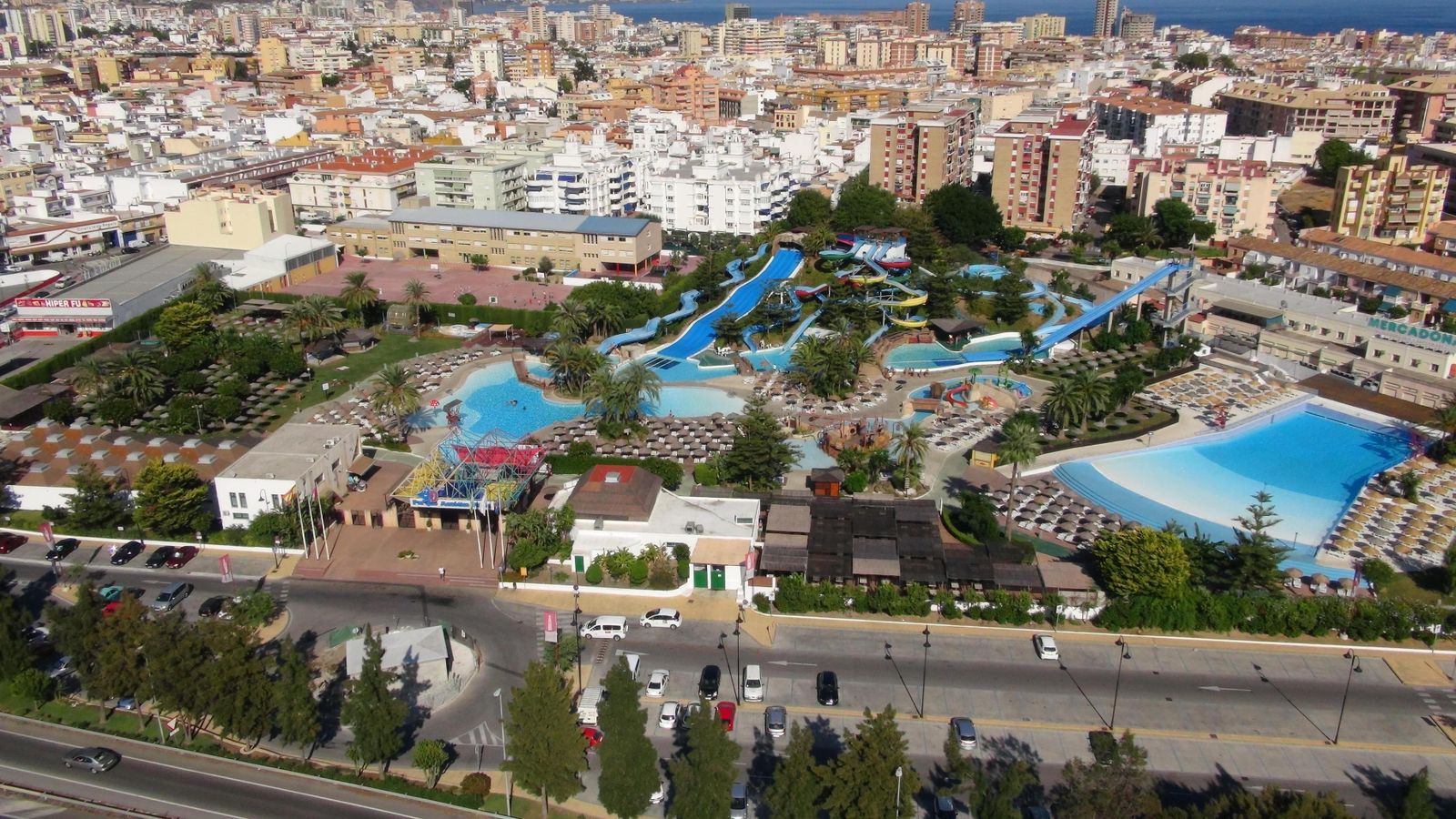 Vista aérea del parque acuático Aquamijas, en Las Lagunas.