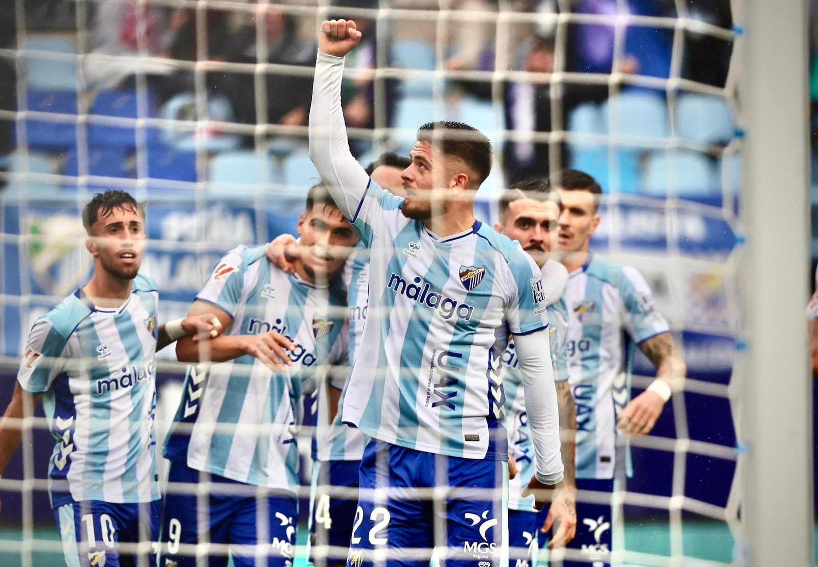 Celebración del gol de Dani Lorenzo en el Málaga CF-Almería